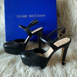 Stuart Weitzman Avenue 130 Leather Platform Pump - Size 9.5, Black